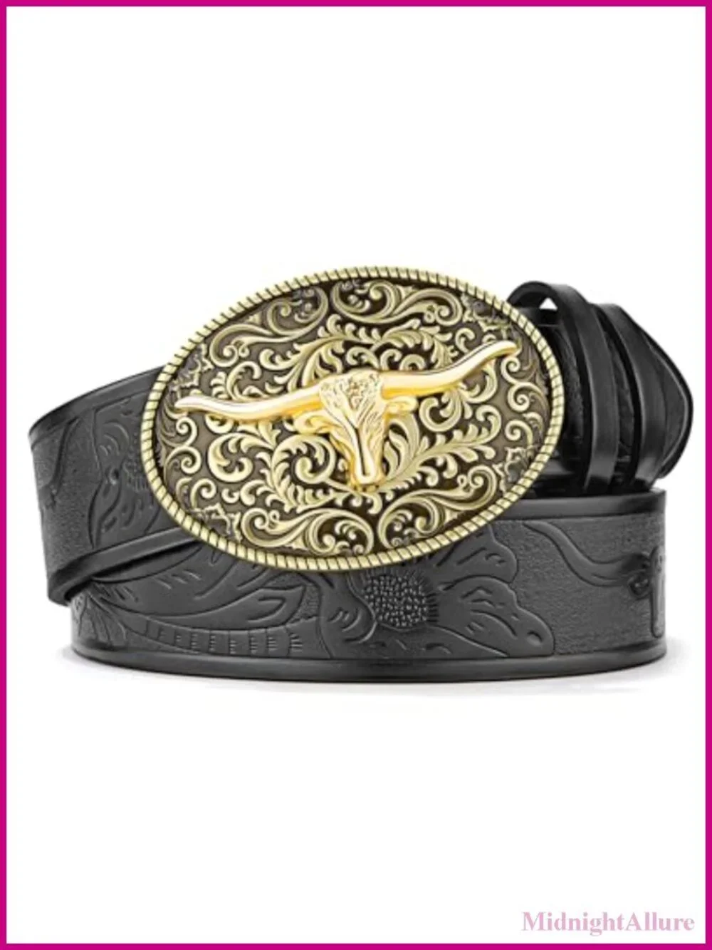 Western Cowboy Belt Faux Leather Bull Buckle Adjustable